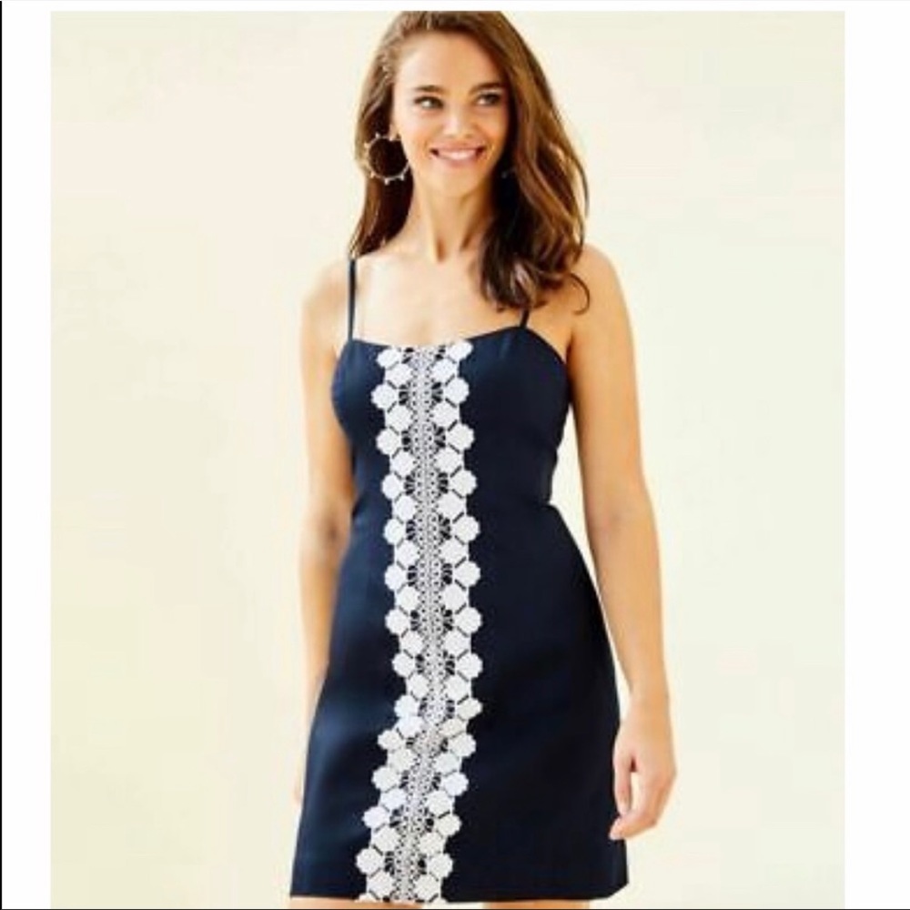 Lilly Pulitzer Shelli Shift Dress with Back Tie Navy Sz 8